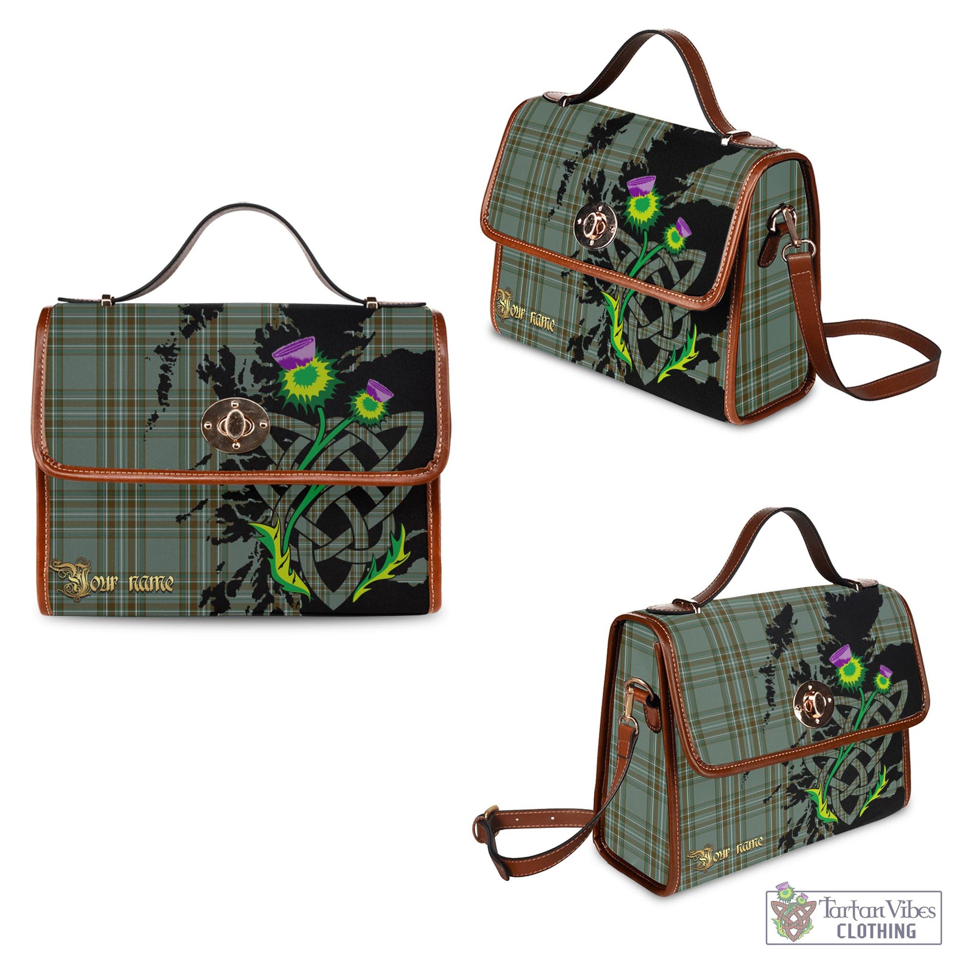 Tartan Vibes Clothing Kelly Dress Tartan Waterproof Canvas Bag with Scotland Map and Thistle Celtic Accents