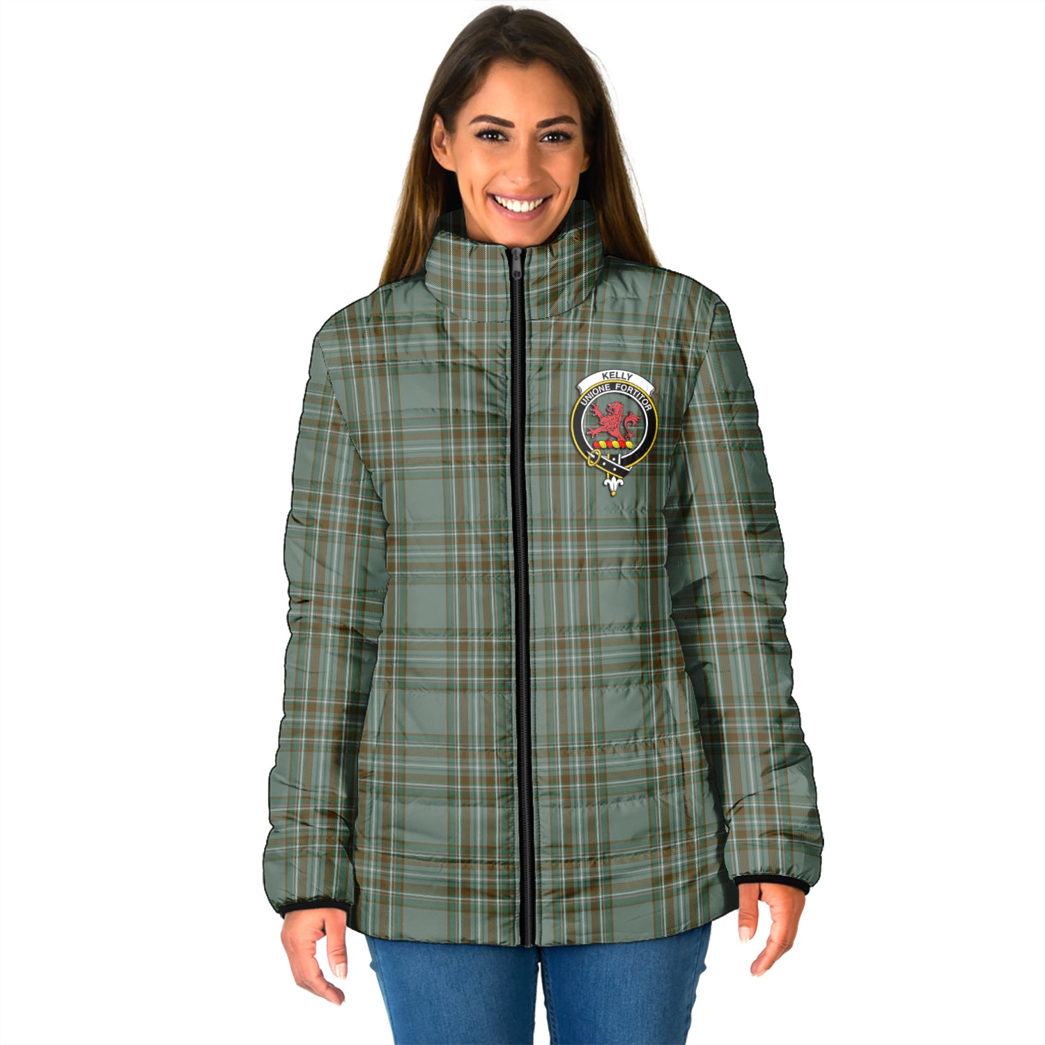 Kelly Tartan Padded Jacket with Family Crest - Tartan Vibes Clothing