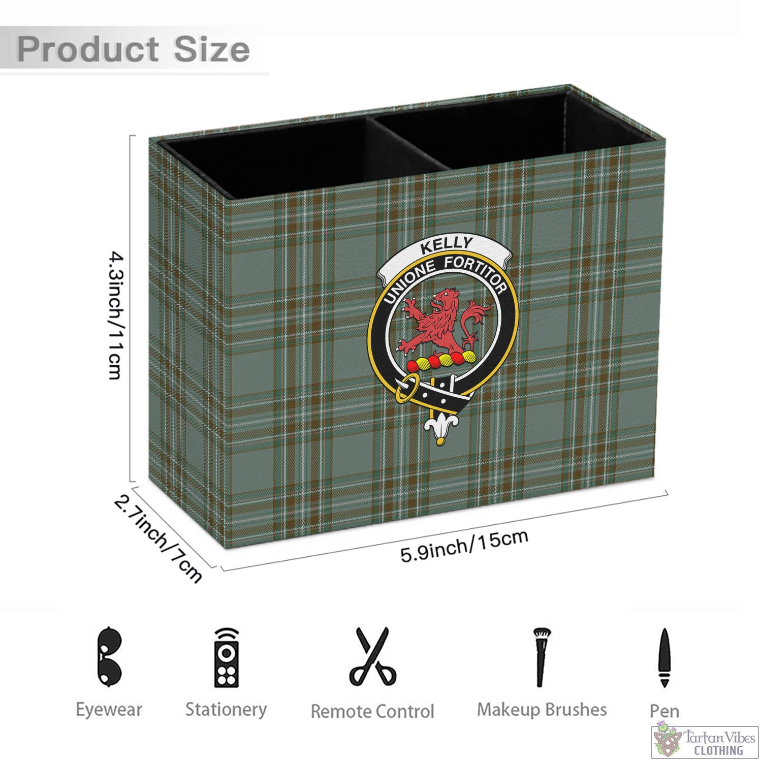 Tartan Vibes Clothing Kelly Dress Tartan Pen Holder with Family Crest