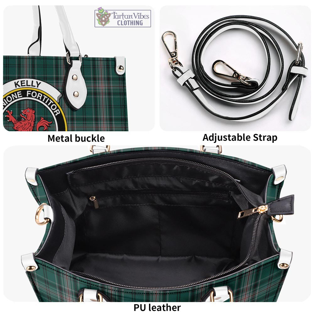 Tartan Vibes Clothing Kelly of Sleat Hunting Tartan Luxury Leather Handbags with Family Crest