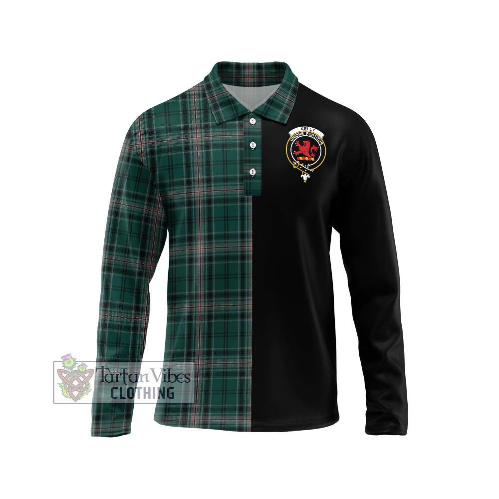 Kelly of Sleat Hunting Tartan Long Sleeve Polo Shirt with Family Crest and Half Of Me Style Unisex - Tartanvibesclothing Shop