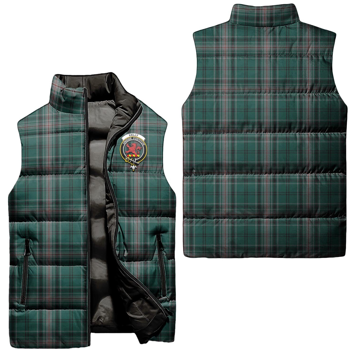 Kelly of Sleat Hunting Tartan Sleeveless Puffer Jacket with Family Crest Unisex - Tartanvibesclothing