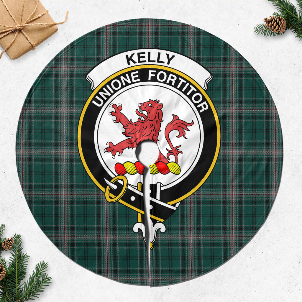 Kelly of Sleat Hunting Tartan Christmas Tree Skirt with Family Crest - Tartanvibesclothing