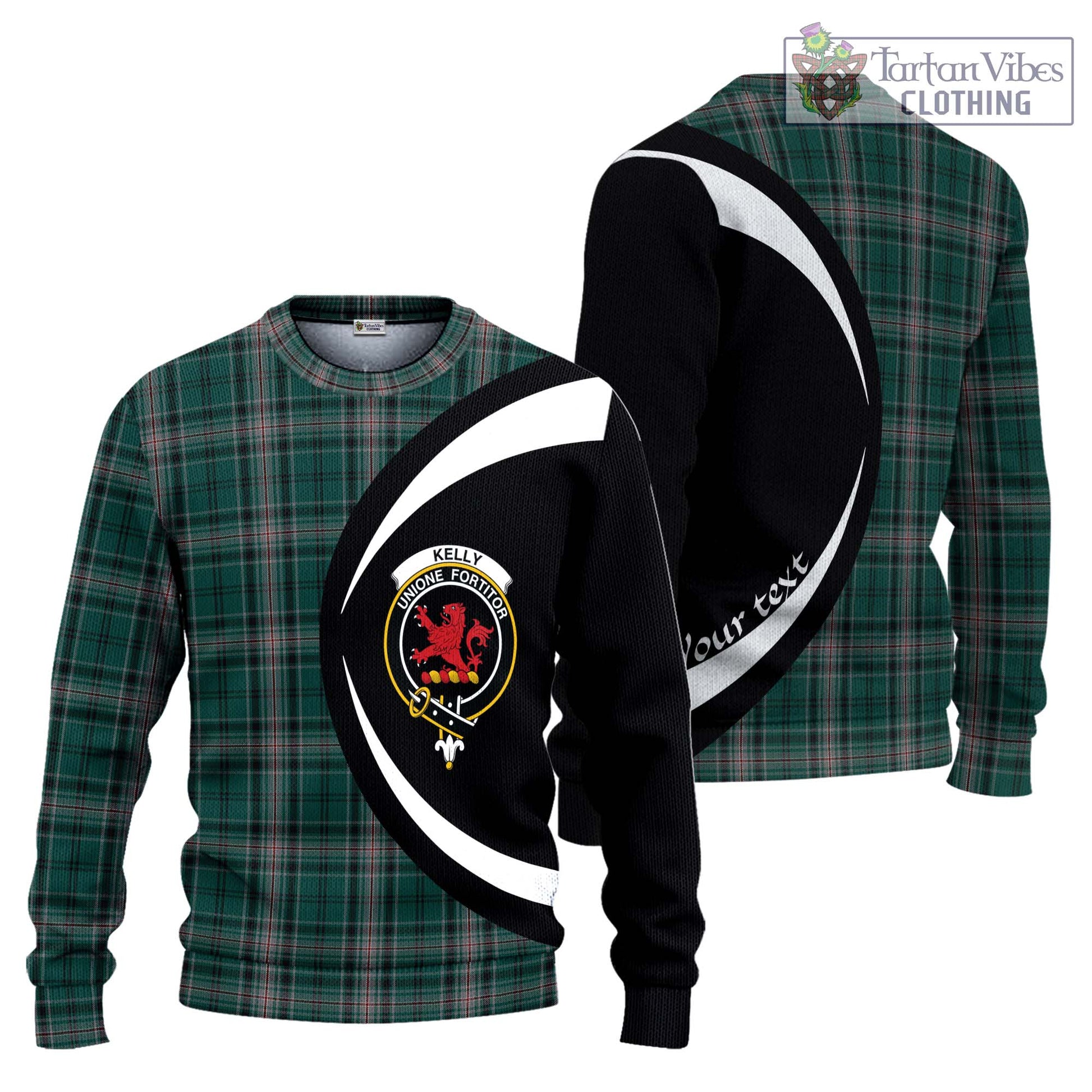 Kelly of Sleat Hunting Tartan Ugly Sweater with Family Crest Circle Style Unisex - Tartan Vibes Clothing