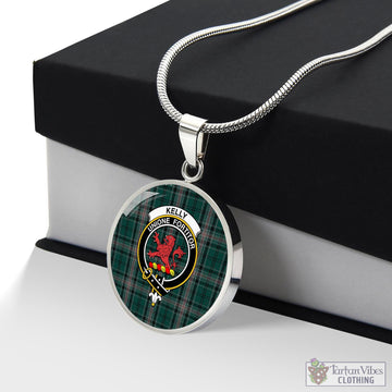 Kelly of Sleat Hunting Tartan Circle Necklace with Family Crest