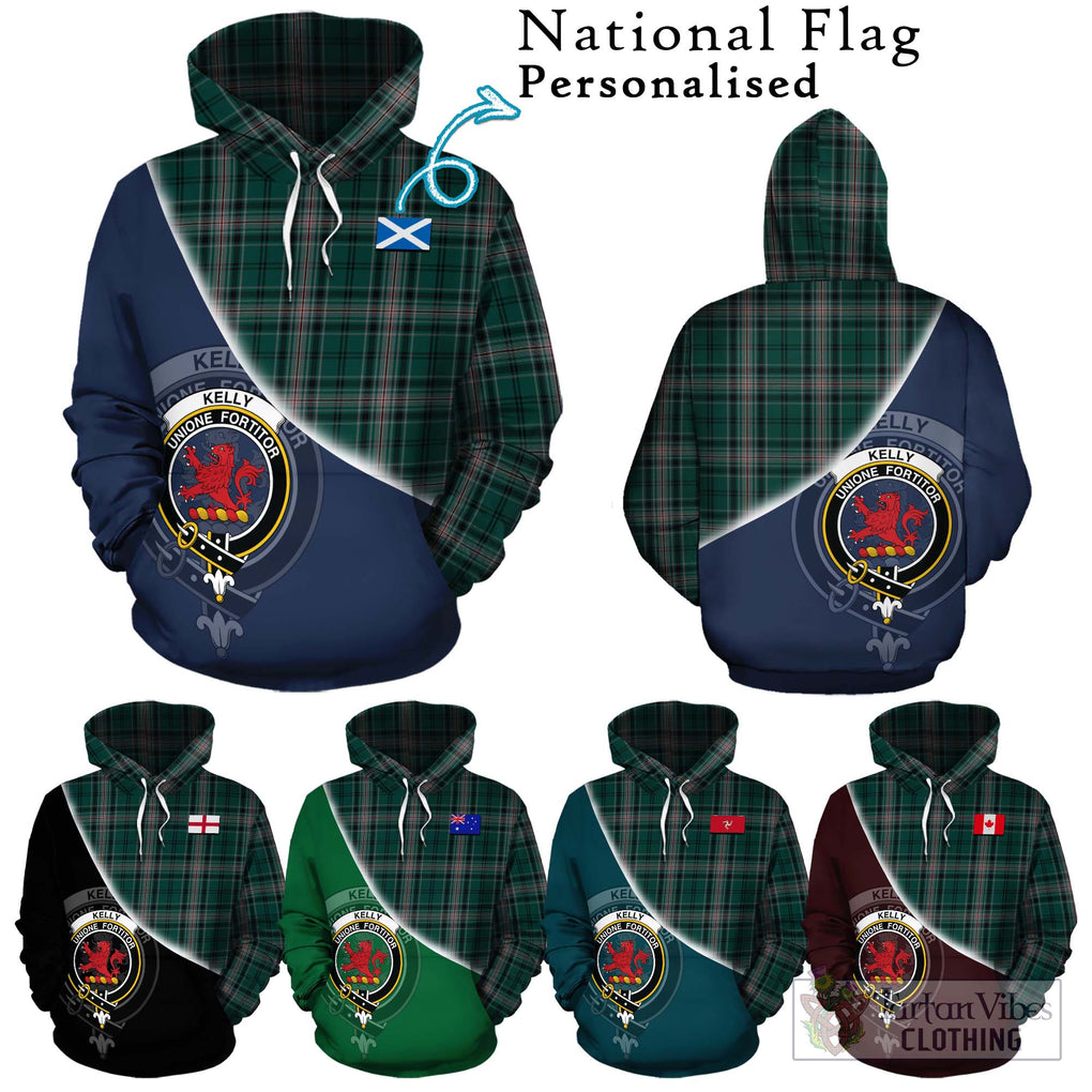 Kelly of Sleat Hunting Tartan Hoodie with Personalised National Flag and Family Crest Half Style Zip Hoodie - Tartanvibesclothing Shop