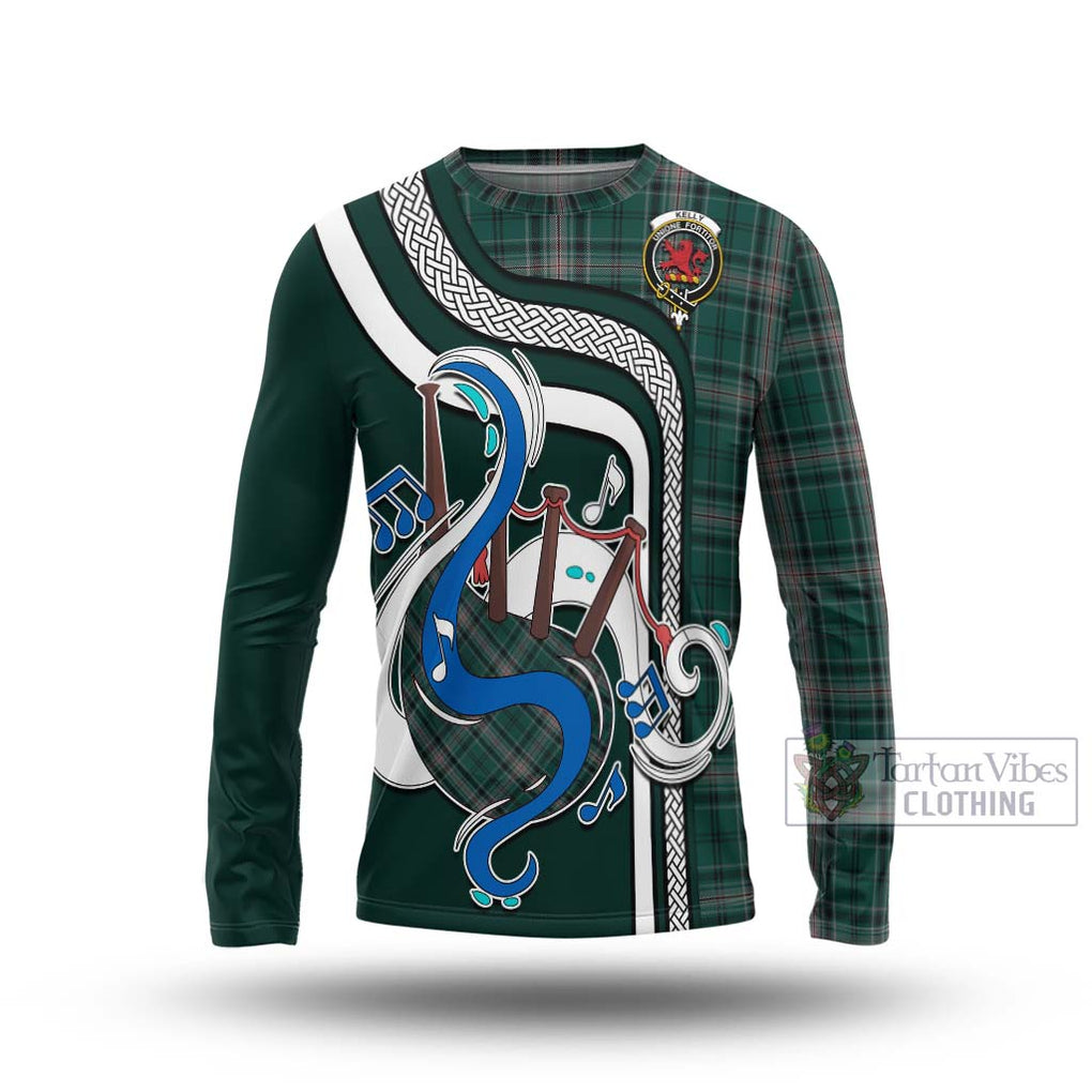 Tartan Vibes Clothing Kelly of Sleat Hunting Tartan Long Sleeve T-Shirt with Epic Bagpipe Style