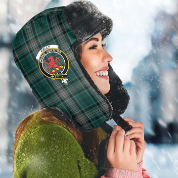 Kelly of Sleat Hunting Tartan Winter Trapper Hat with Family Crest