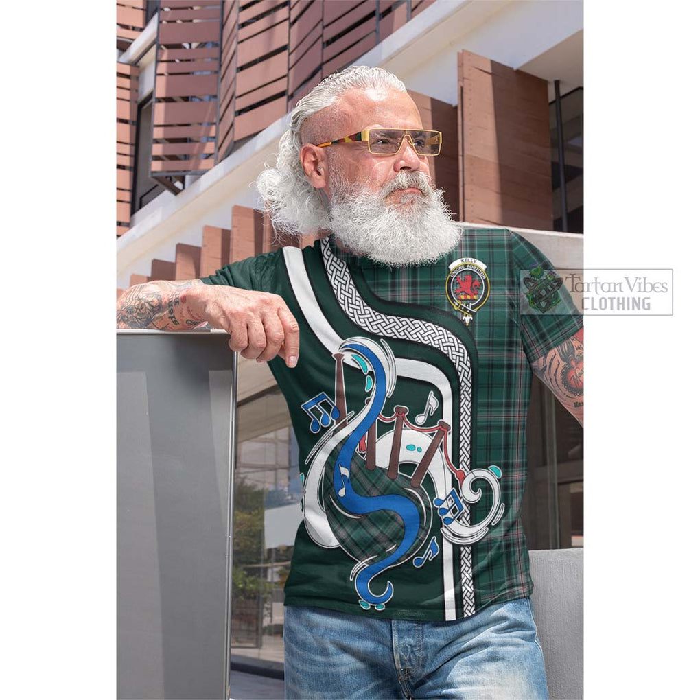 Tartan Vibes Clothing Kelly of Sleat Hunting Tartan Cotton T-shirt with Epic Bagpipe Style