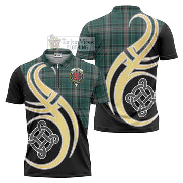 Kelly of Sleat Hunting Tartan Zipper Polo Shirt with Family Crest and Celtic Symbol Style