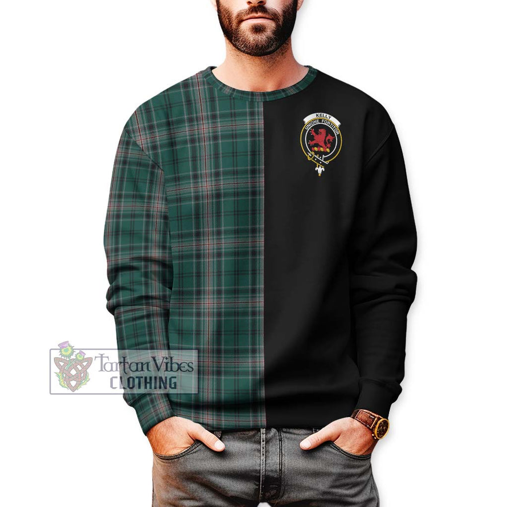 Kelly of Sleat Hunting Tartan Sweatshirt with Family Crest and Half Of Me Style Unisex - Tartanvibesclothing Shop