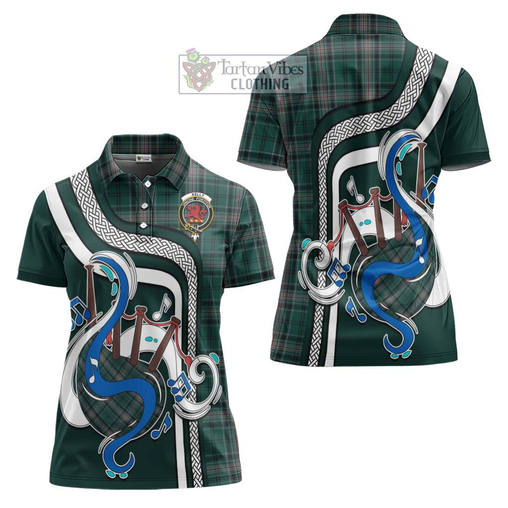 Kelly of Sleat Hunting Tartan Women's Polo Shirt with Epic Bagpipe Style Women - Tartanvibesclothing Shop