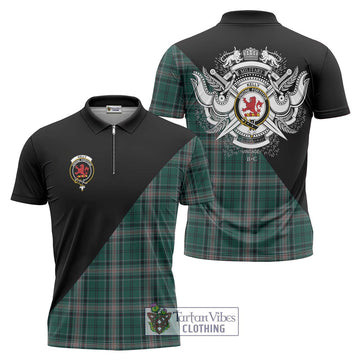 Kelly of Sleat Hunting Tartan Zipper Polo Shirt with Family Crest and Military Logo Style