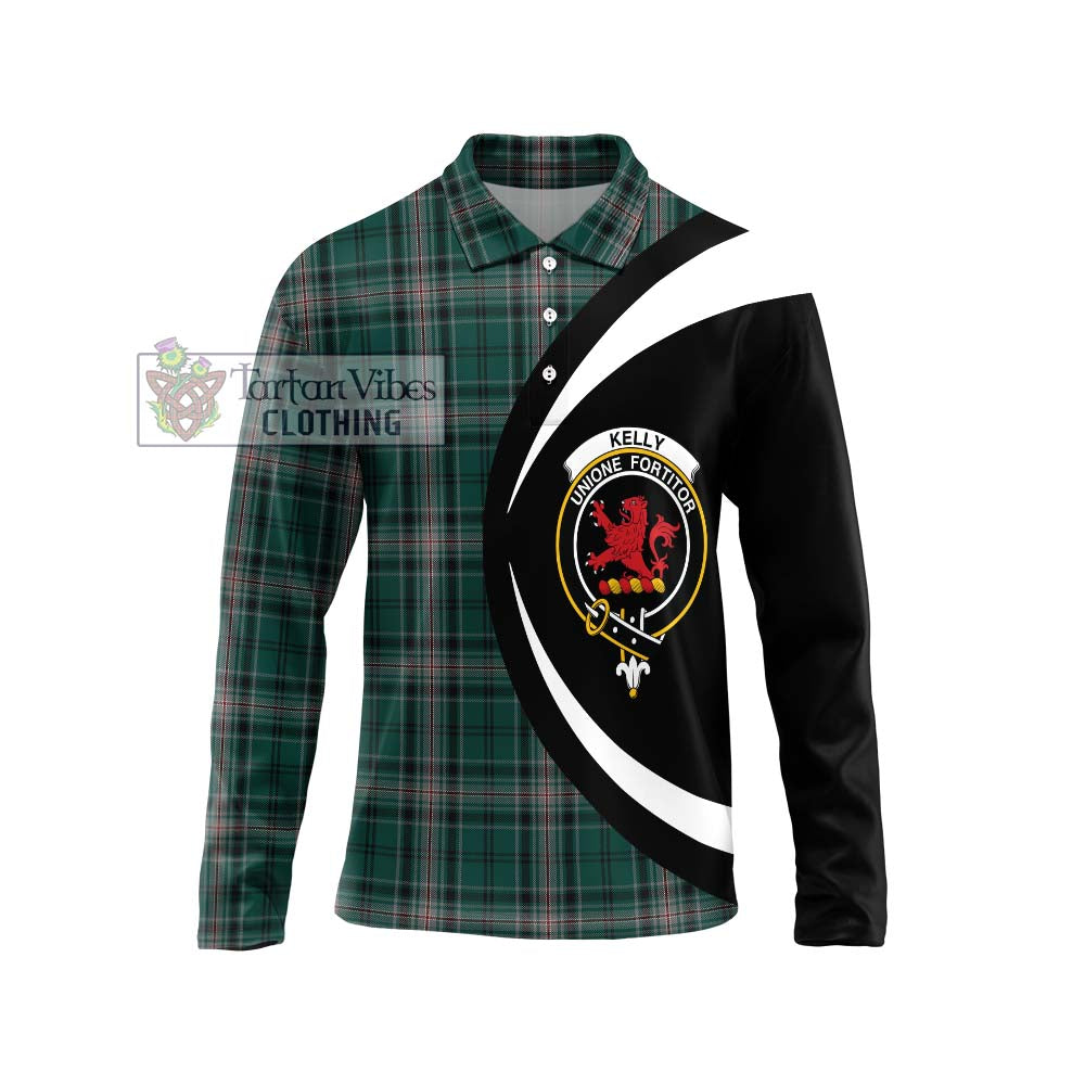 Kelly of Sleat Hunting Tartan Long Sleeve Polo Shirt with Family Crest Circle Style Unisex - Tartan Vibes Clothing