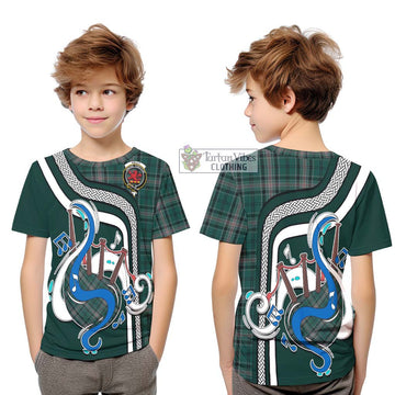 Kelly of Sleat Hunting Tartan Kid T-Shirt with Epic Bagpipe Style