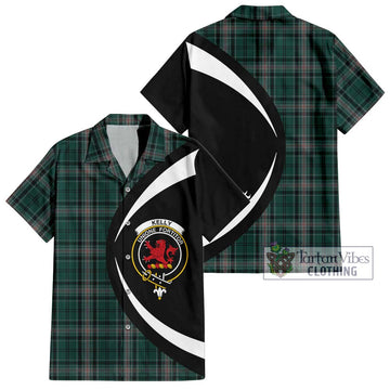 Kelly of Sleat Hunting Tartan Short Sleeve Button Up with Family Crest Circle Style