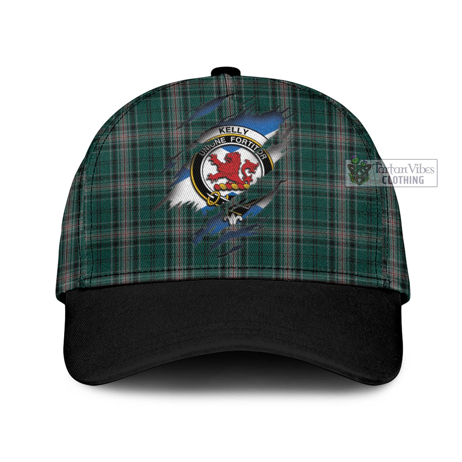 Tartan Vibes Clothing Kelly of Sleat Hunting Tartan Classic Cap with Family Crest In Me Style