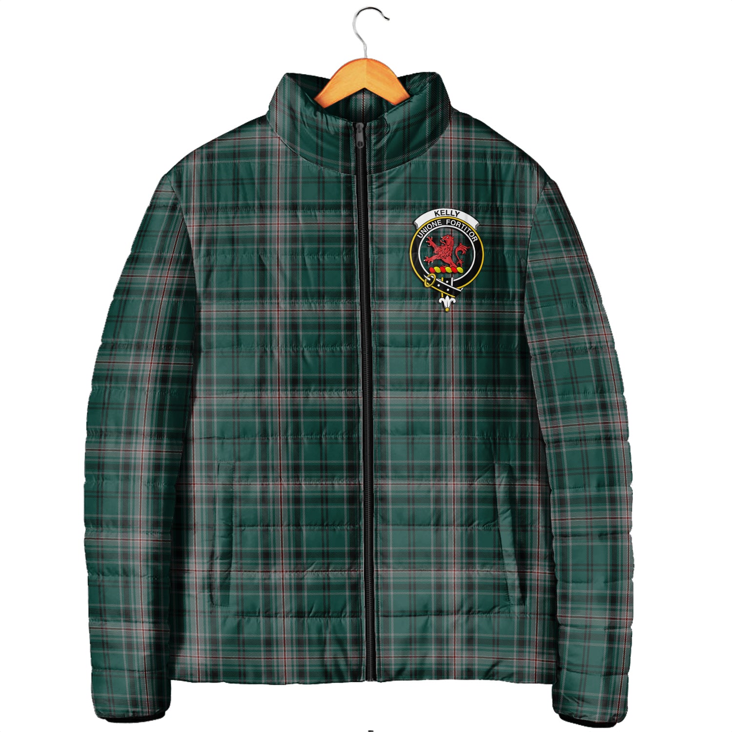 Kelly of Sleat Hunting Tartan Padded Jacket with Family Crest - Tartanvibesclothing