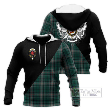 Kelly of Sleat Hunting Tartan Knitted Hoodie with Family Crest and Military Logo Style