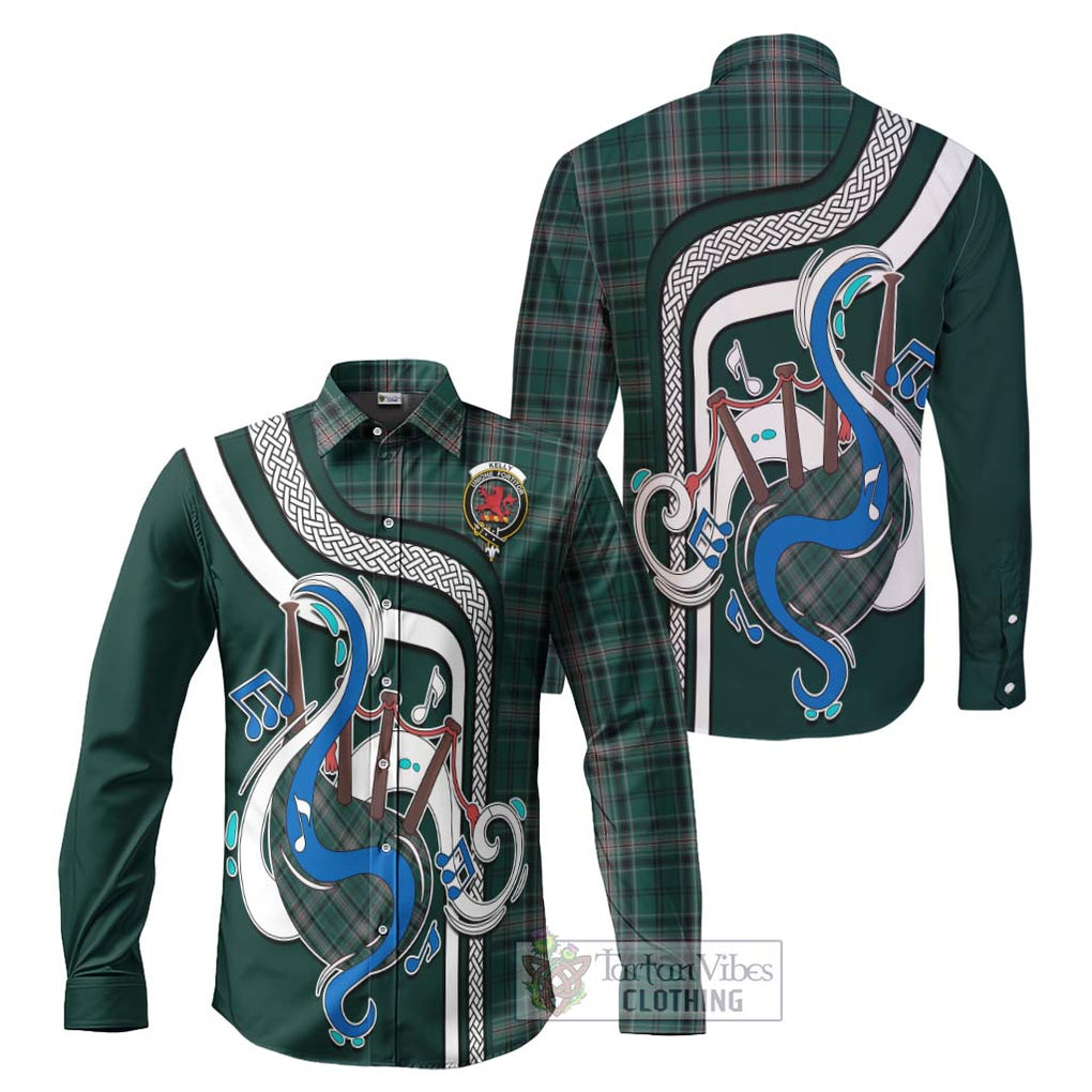 Kelly of Sleat Hunting Tartan Long Sleeve Button Shirt with Epic Bagpipe Style Men's Shirt S - Tartanvibesclothing Shop