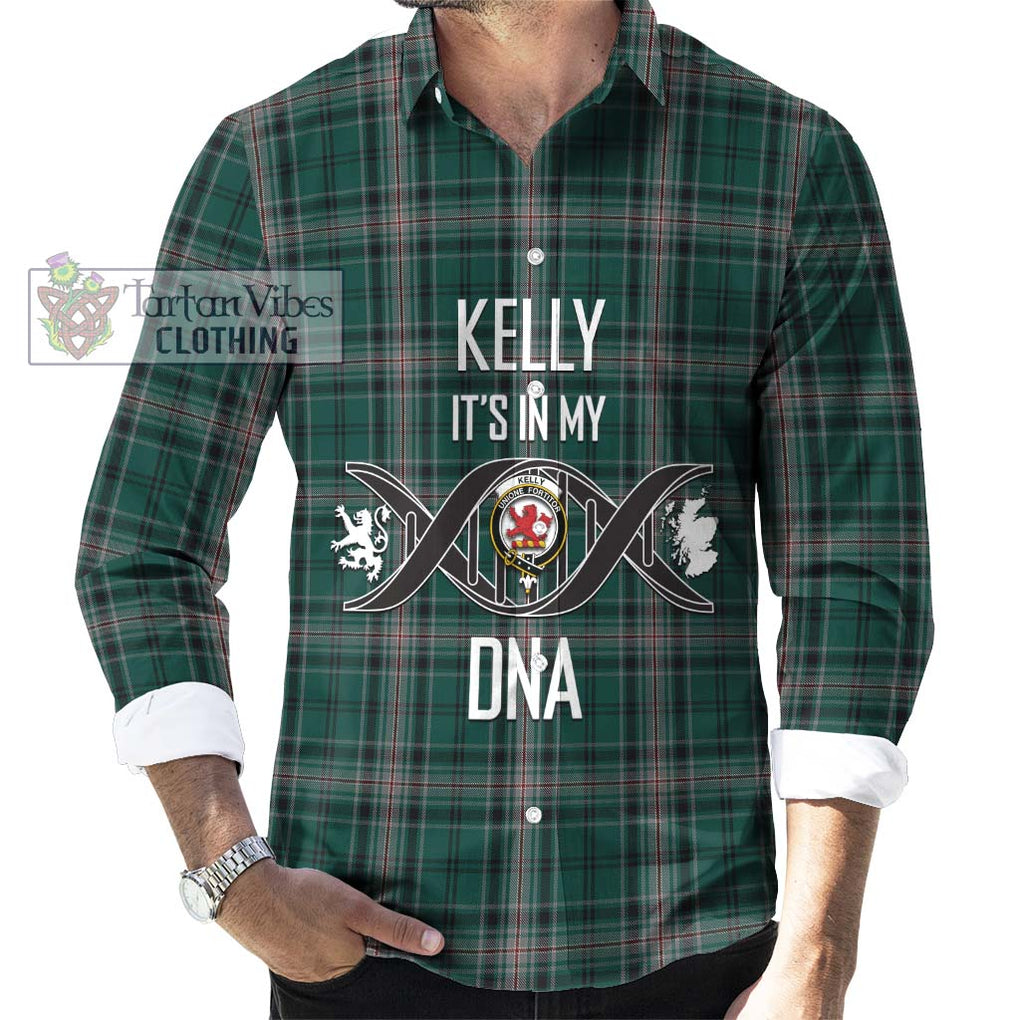 Kelly of Sleat Hunting Tartan Long Sleeve Button Shirt with Family Crest DNA In Me Style Men's Shirt S - Tartanvibesclothing Shop