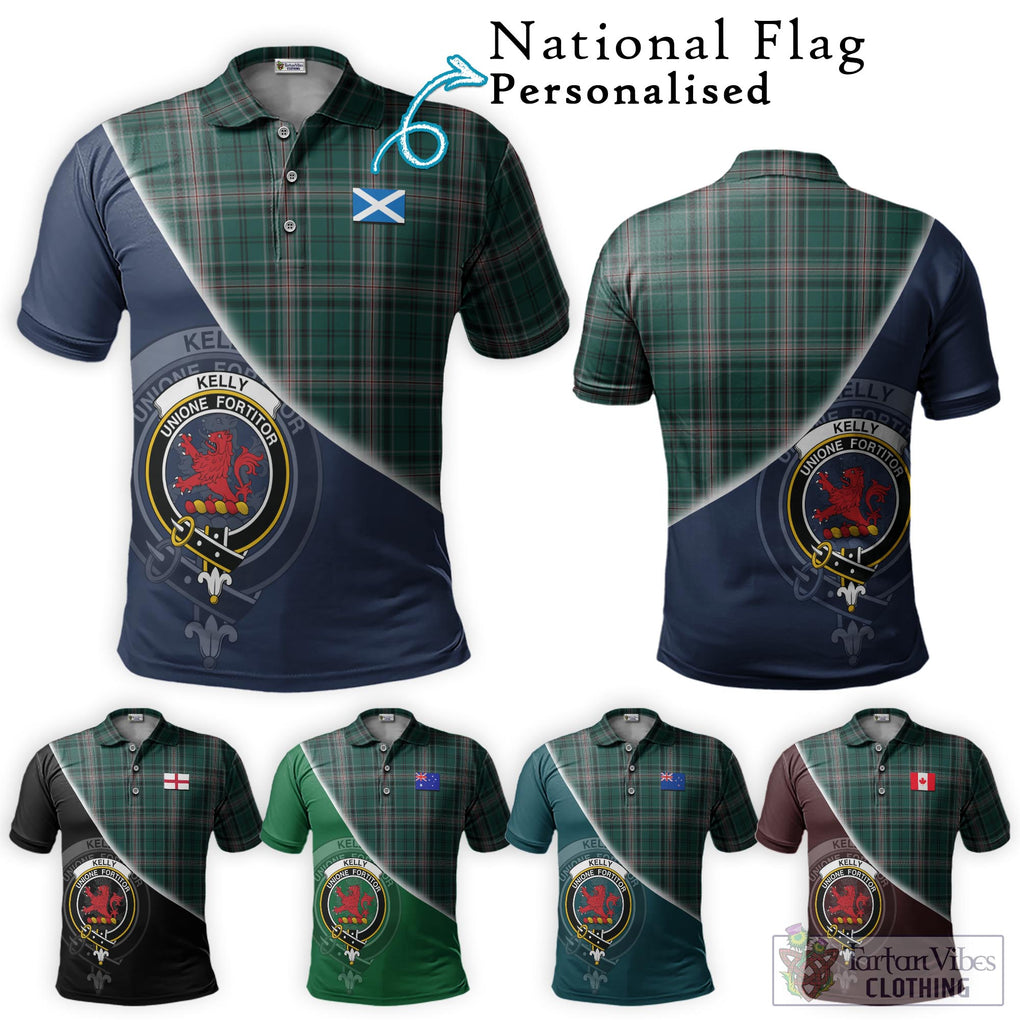 Kelly of Sleat Hunting Tartan Polo Shirt with Personalised National Flag and Family Crest Half Style Maroon - Tartanvibesclothing Shop