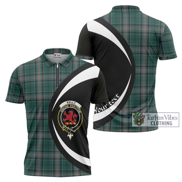 Kelly of Sleat Hunting Tartan Zipper Polo Shirt with Family Crest Circle Style