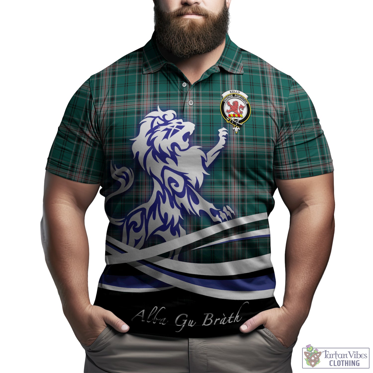 kelly-of-sleat-hunting-tartan-polo-shirt-with-alba-gu-brath-regal-lion-emblem