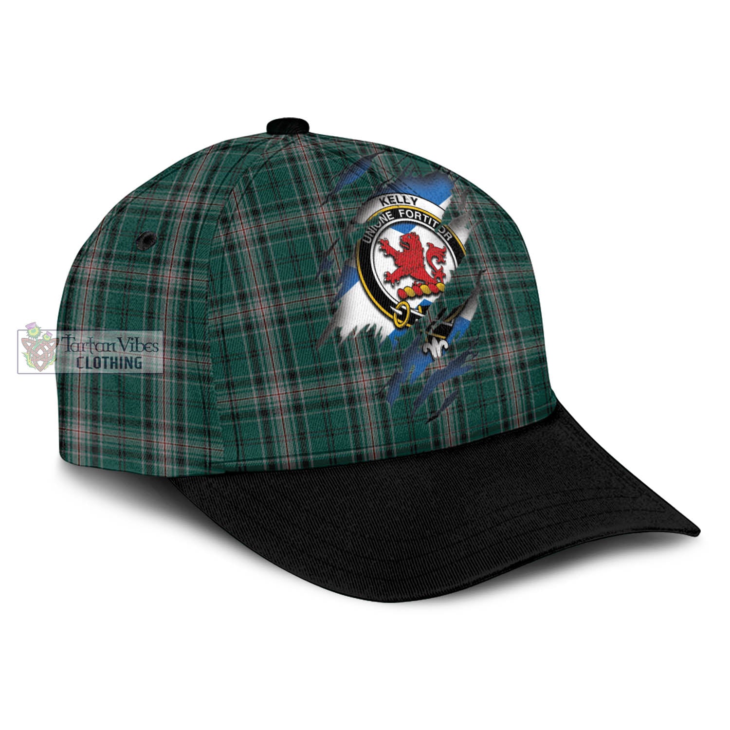 Tartan Vibes Clothing Kelly of Sleat Hunting Tartan Classic Cap with Family Crest In Me Style