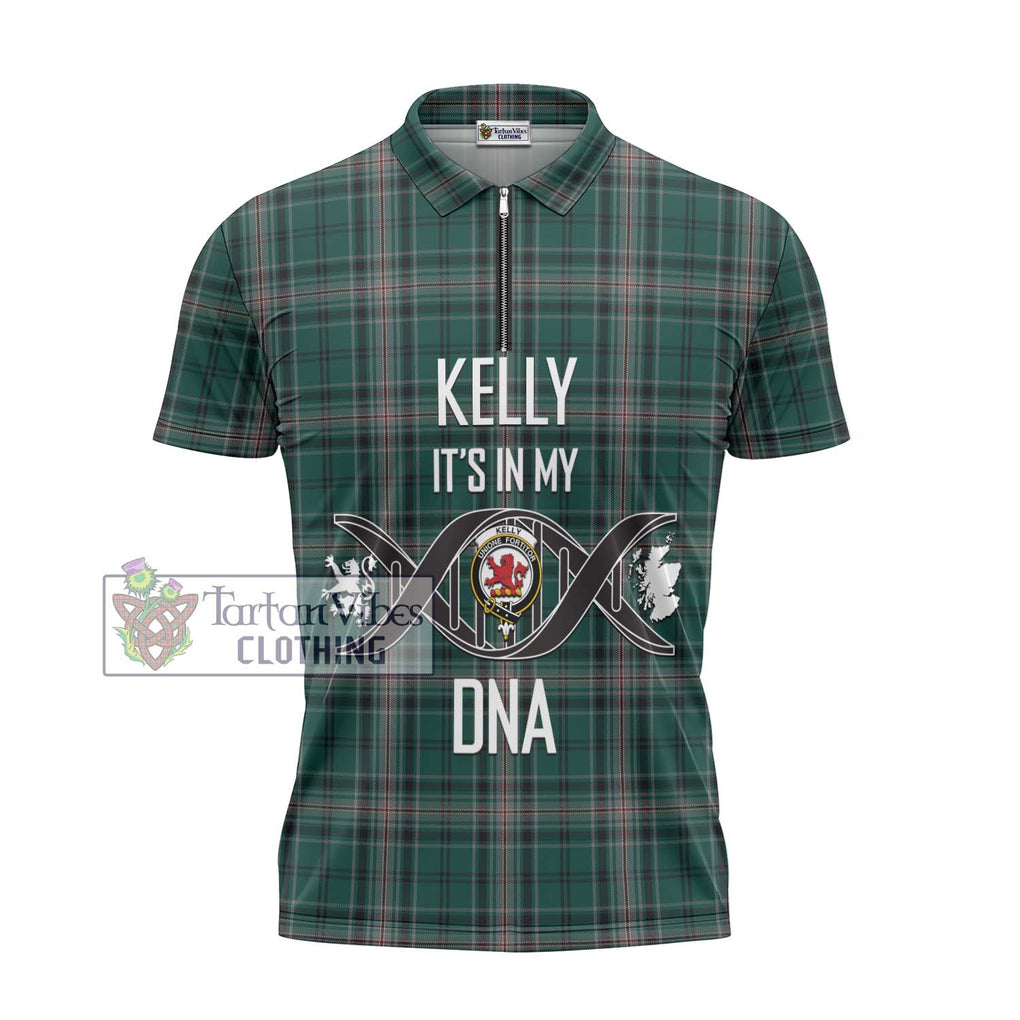 Kelly of Sleat Hunting Tartan Zipper Polo Shirt with Family Crest DNA In Me Style - Tartanvibesclothing Shop