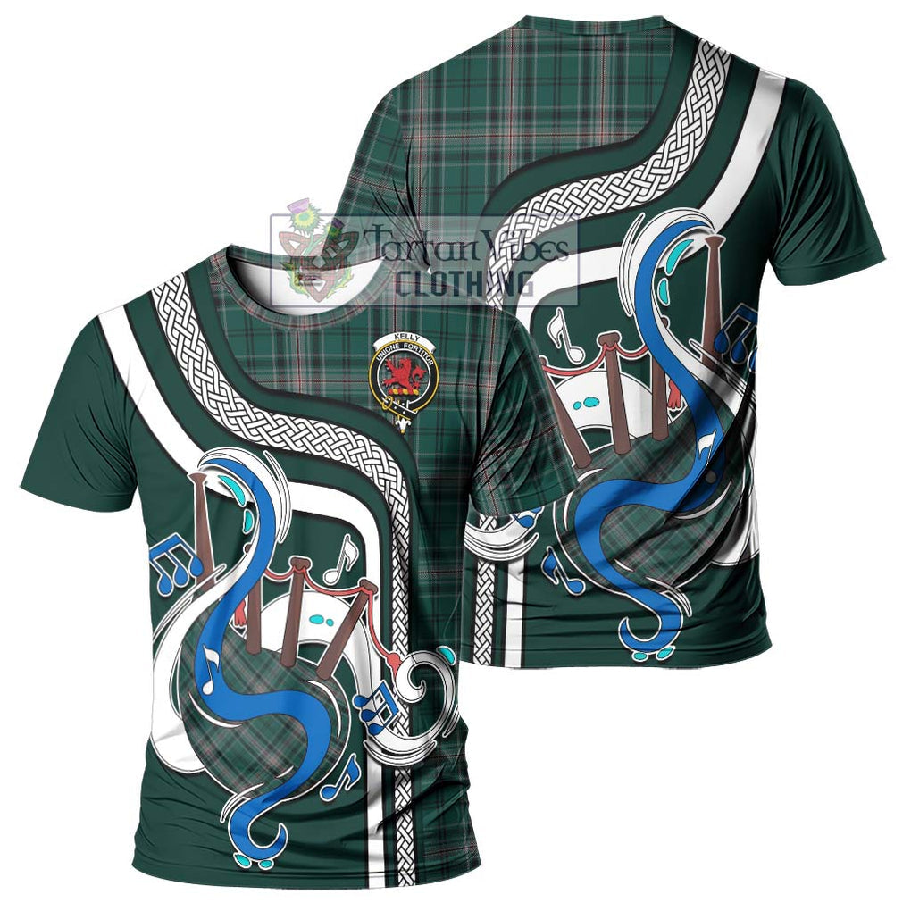 Kelly of Sleat Hunting Tartan T-Shirt with Epic Bagpipe Style - Tartanvibesclothing Shop