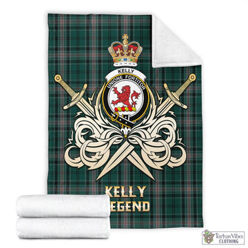 Kelly of Sleat Hunting Tartan Blanket with Clan Crest and the Golden Sword of Courageous Legacy