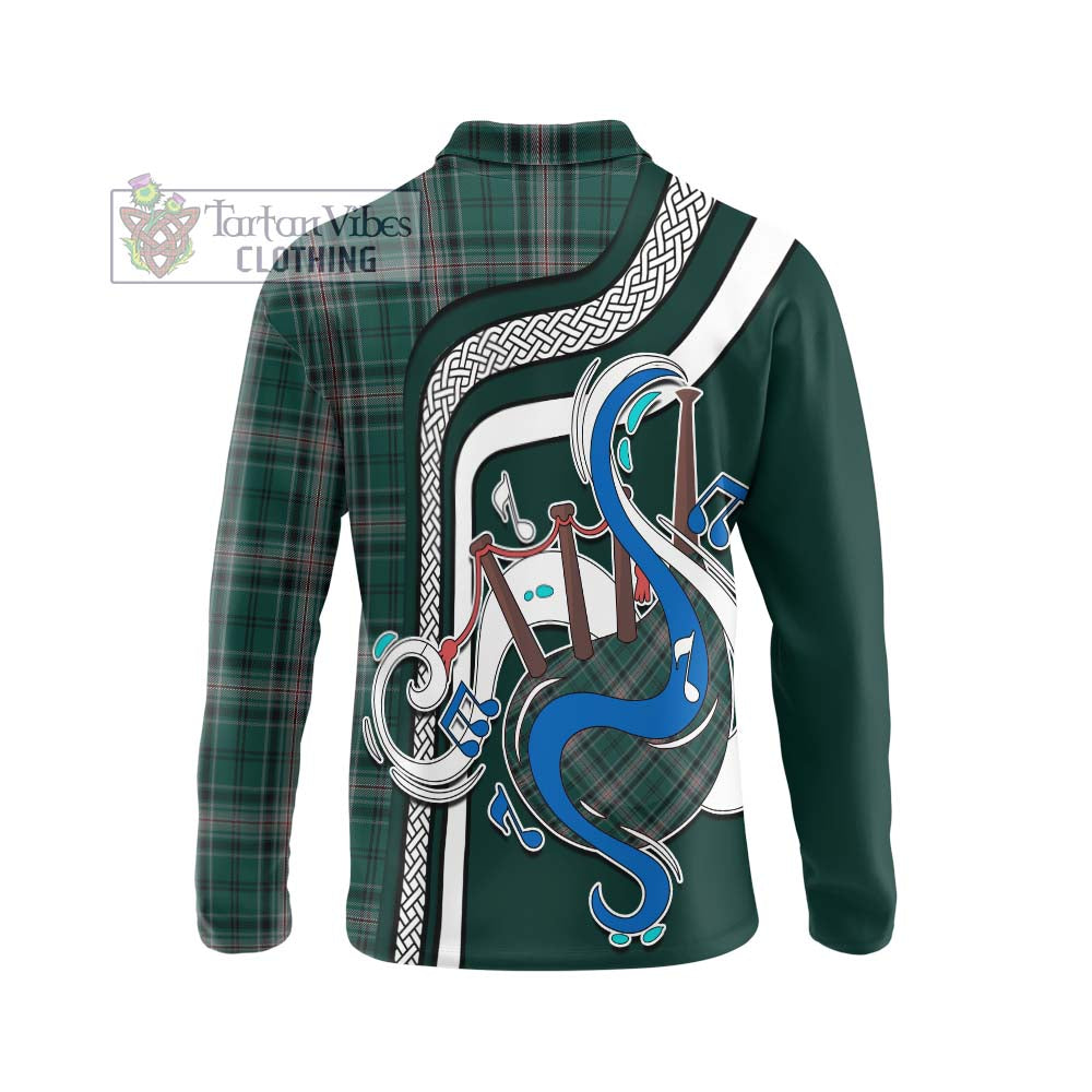 Tartan Vibes Clothing Kelly of Sleat Hunting Tartan Long Sleeve Polo Shirt with Epic Bagpipe Style