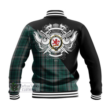 Kelly of Sleat Hunting Tartan Baseball Jacket with Family Crest and Military Logo Style