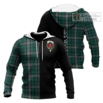 Kelly of Sleat Hunting Tartan Knitted Hoodie with Family Crest and Half Of Me Style