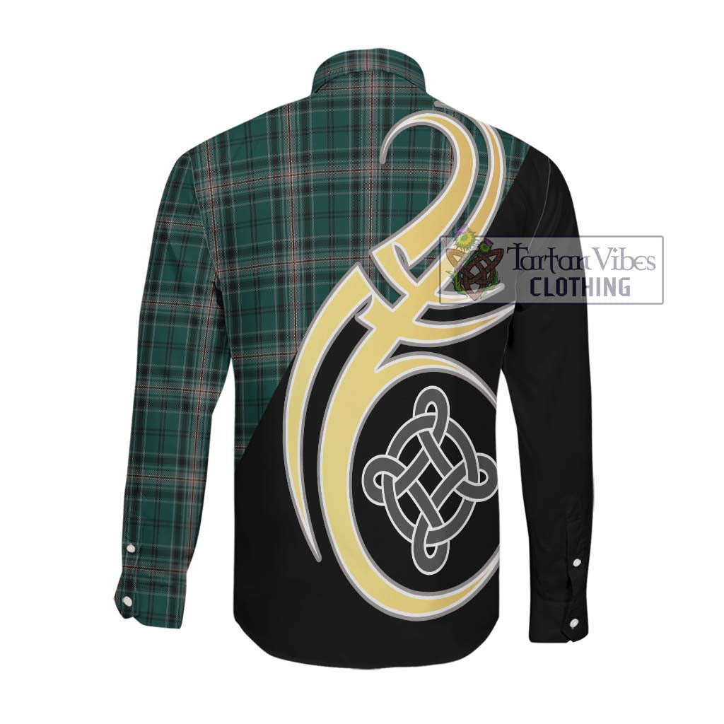 Kelly of Sleat Hunting Tartan Long Sleeve Button Shirt with Family Crest and Celtic Symbol Style Men's Shirt - Tartan Vibes Clothing