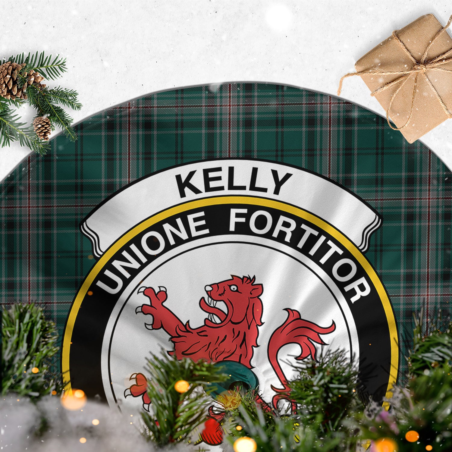 Kelly of Sleat Hunting Tartan Christmas Tree Skirt with Family Crest - Tartanvibesclothing