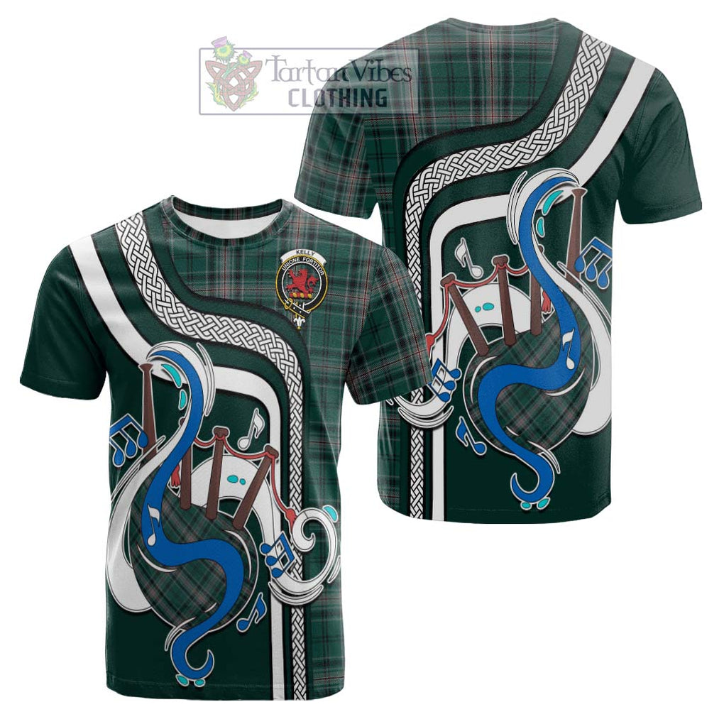 Tartan Vibes Clothing Kelly of Sleat Hunting Tartan Cotton T-shirt with Epic Bagpipe Style