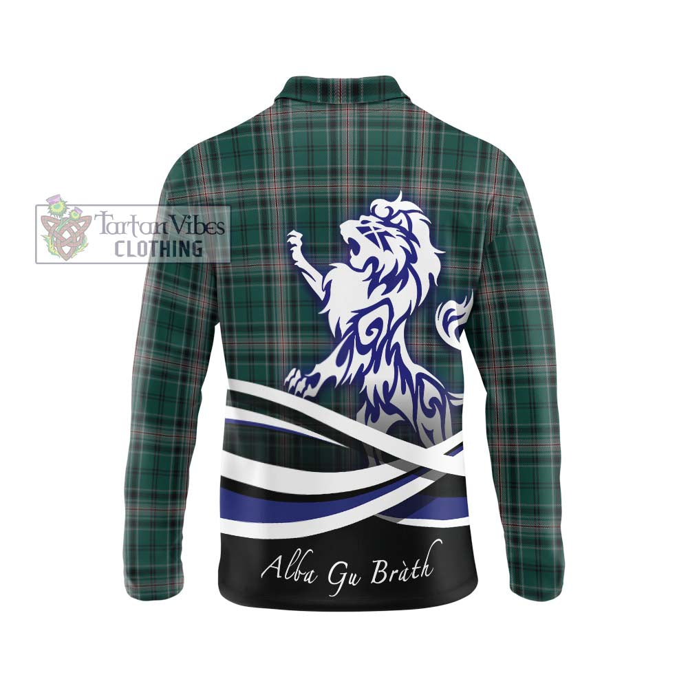 Kelly of Sleat Hunting Tartan Long Sleeve Polo Shirt with Alba Gu Brath Regal Lion Emblem - Tartanvibesclothing Shop