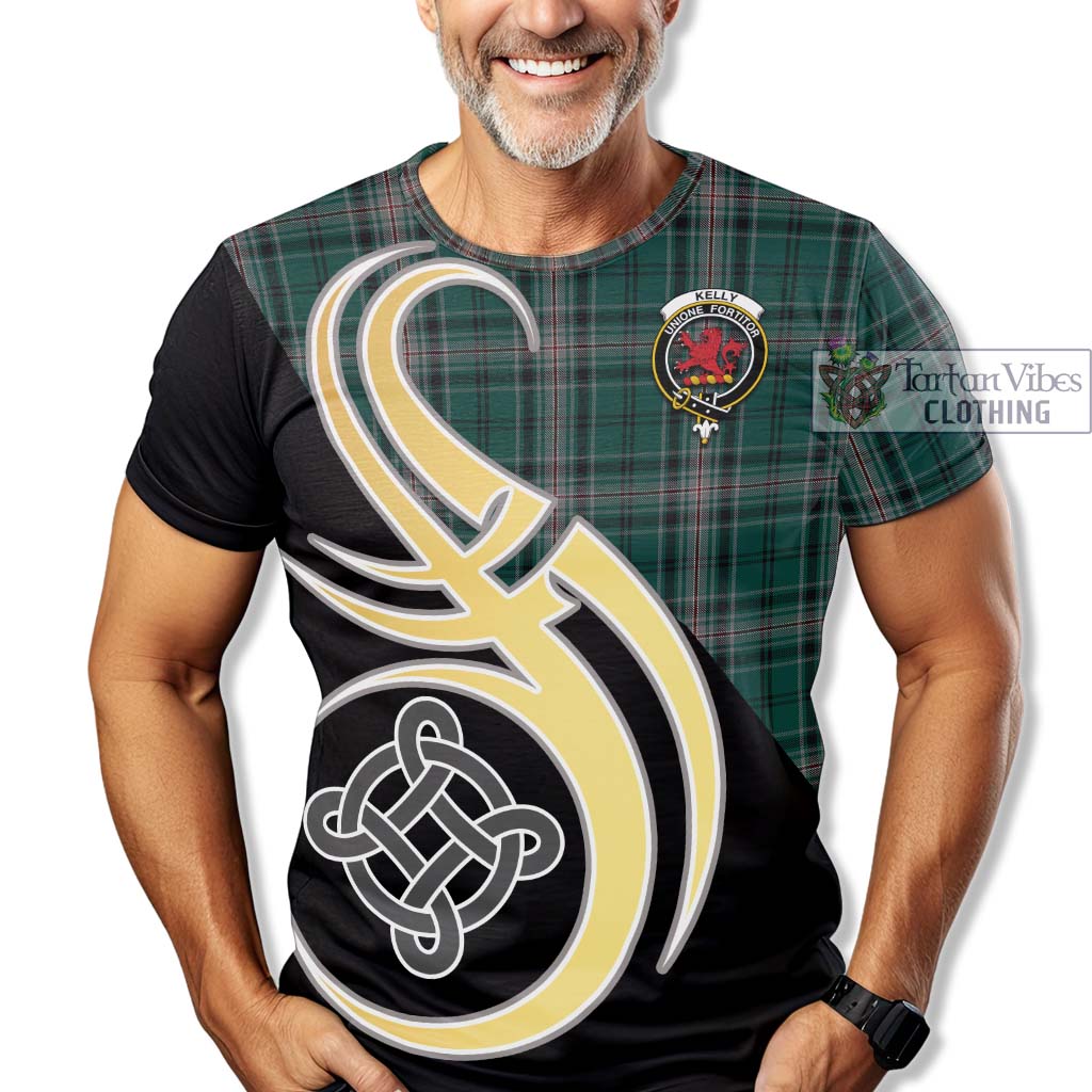 Tartan Vibes Clothing Kelly of Sleat Hunting Tartan T-Shirt with Family Crest and Celtic Symbol Style