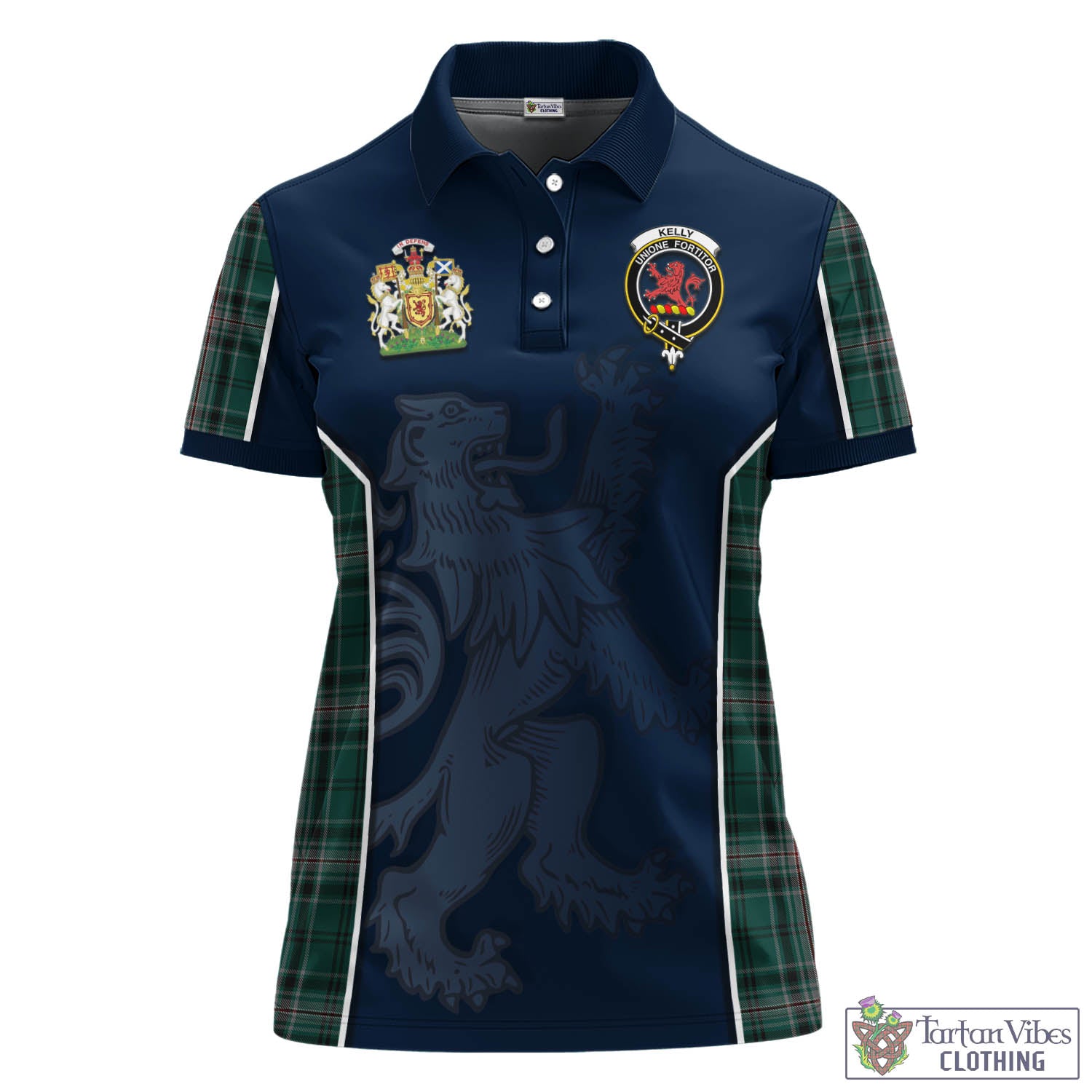 Tartan Vibes Clothing Kelly of Sleat Hunting Tartan Women's Polo Shirt with Family Crest and Lion Rampant Vibes Sport Style