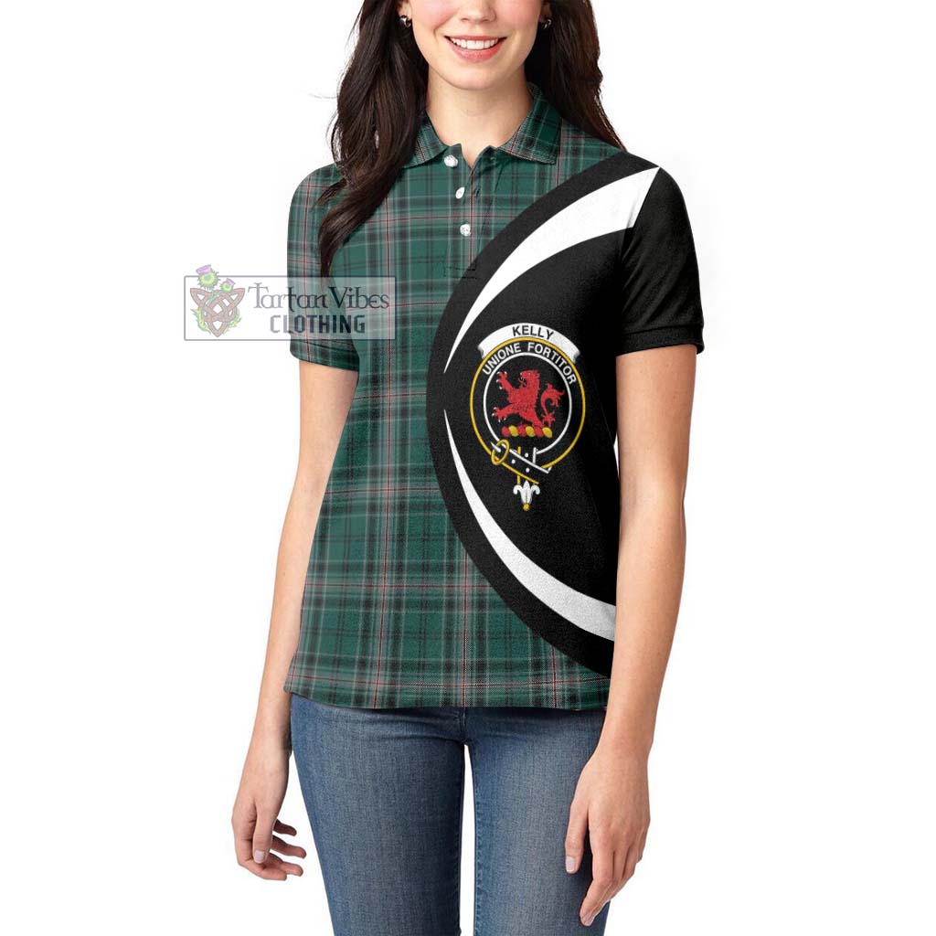 Kelly of Sleat Hunting Tartan Women's Polo Shirt with Family Crest Circle Style - Tartan Vibes Clothing