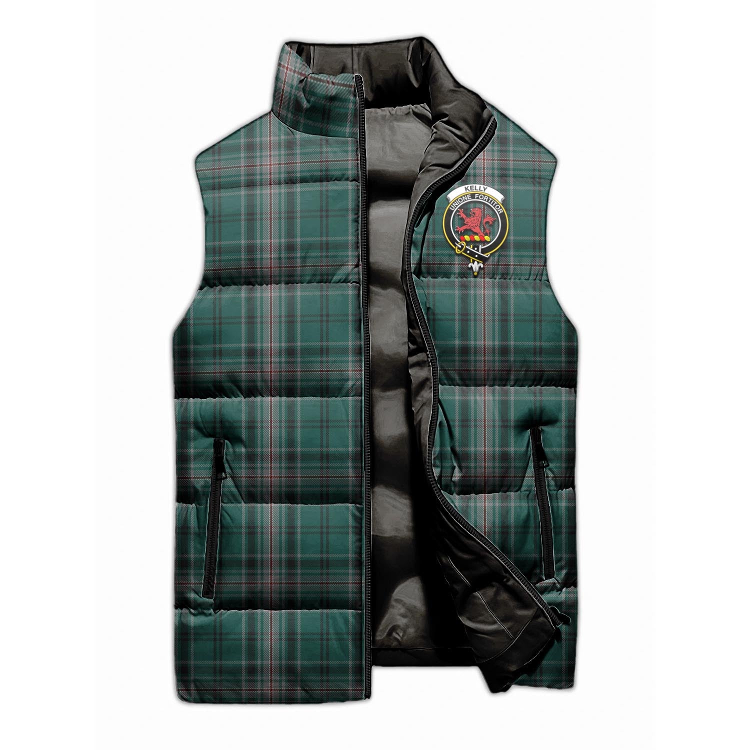 Kelly of Sleat Hunting Tartan Sleeveless Puffer Jacket with Family Crest - Tartanvibesclothing