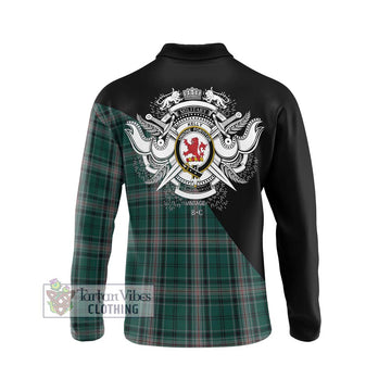 Kelly of Sleat Hunting Tartan Long Sleeve Polo Shirt with Family Crest and Military Logo Style