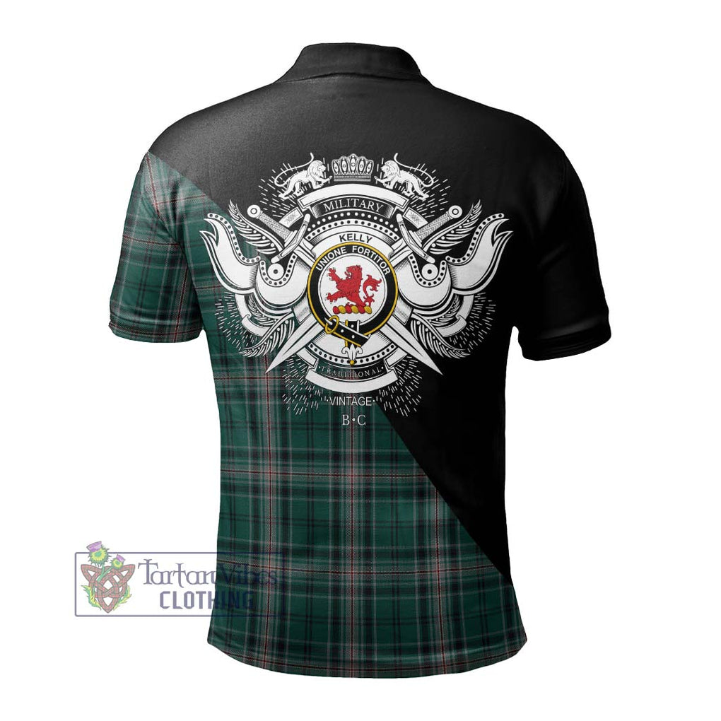 Kelly of Sleat Hunting Tartan Polo Shirt with Family Crest and Military Logo Style - Tartanvibesclothing Shop