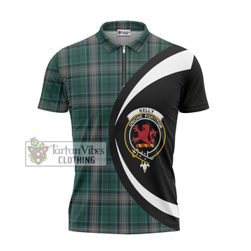 Kelly of Sleat Hunting Tartan Zipper Polo Shirt with Family Crest Circle Style