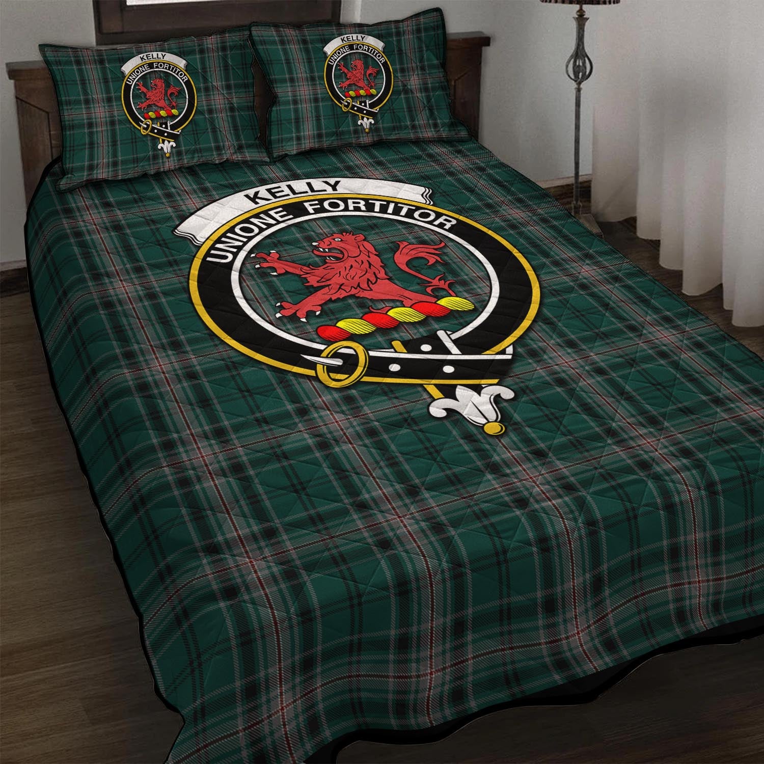 Kelly of Sleat Hunting Tartan Quilt Bed Set with Family Crest - Tartan Vibes Clothing