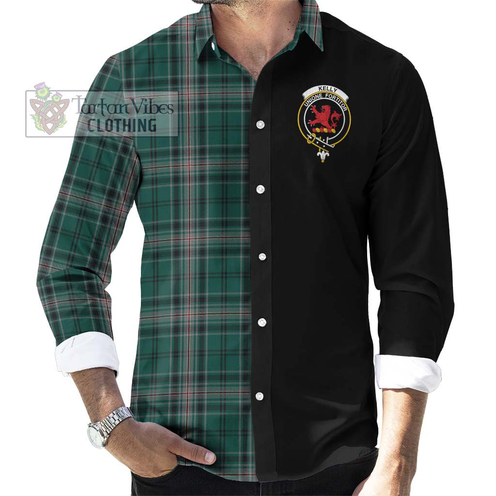 Kelly of Sleat Hunting Tartan Long Sleeve Button Shirt with Family Crest and Half Of Me Style - Tartanvibesclothing Shop