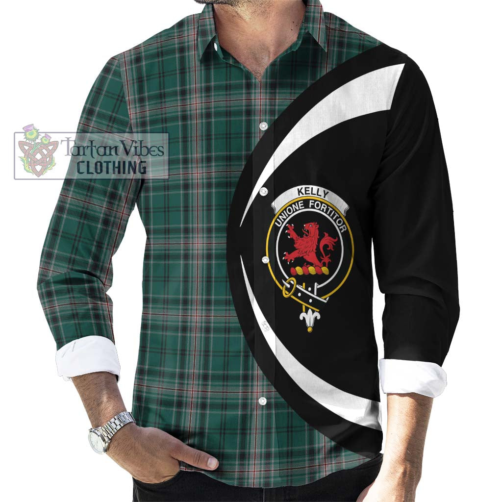 Kelly of Sleat Hunting Tartan Long Sleeve Button Up with Family Crest Circle Style - Tartan Vibes Clothing