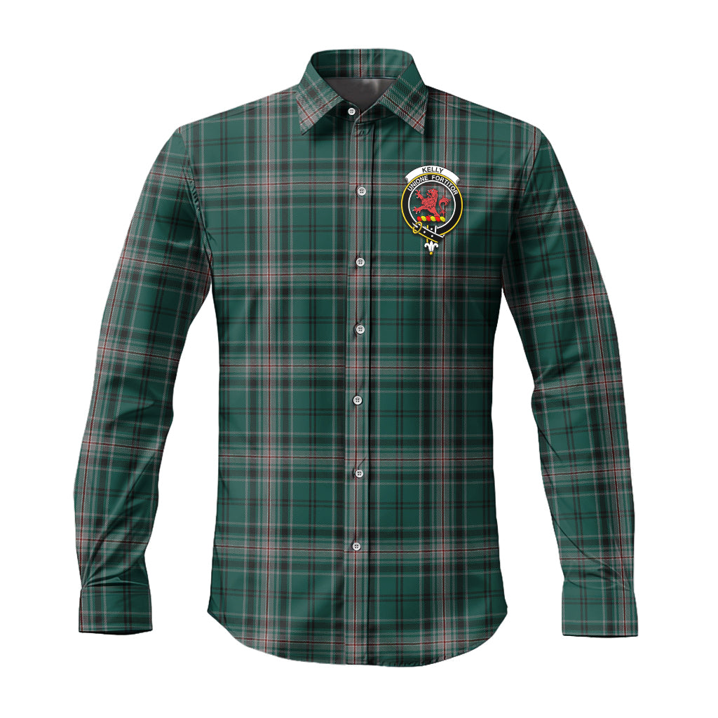 kelly-of-sleat-hunting-tartan-long-sleeve-button-up-shirt-with-family-crest